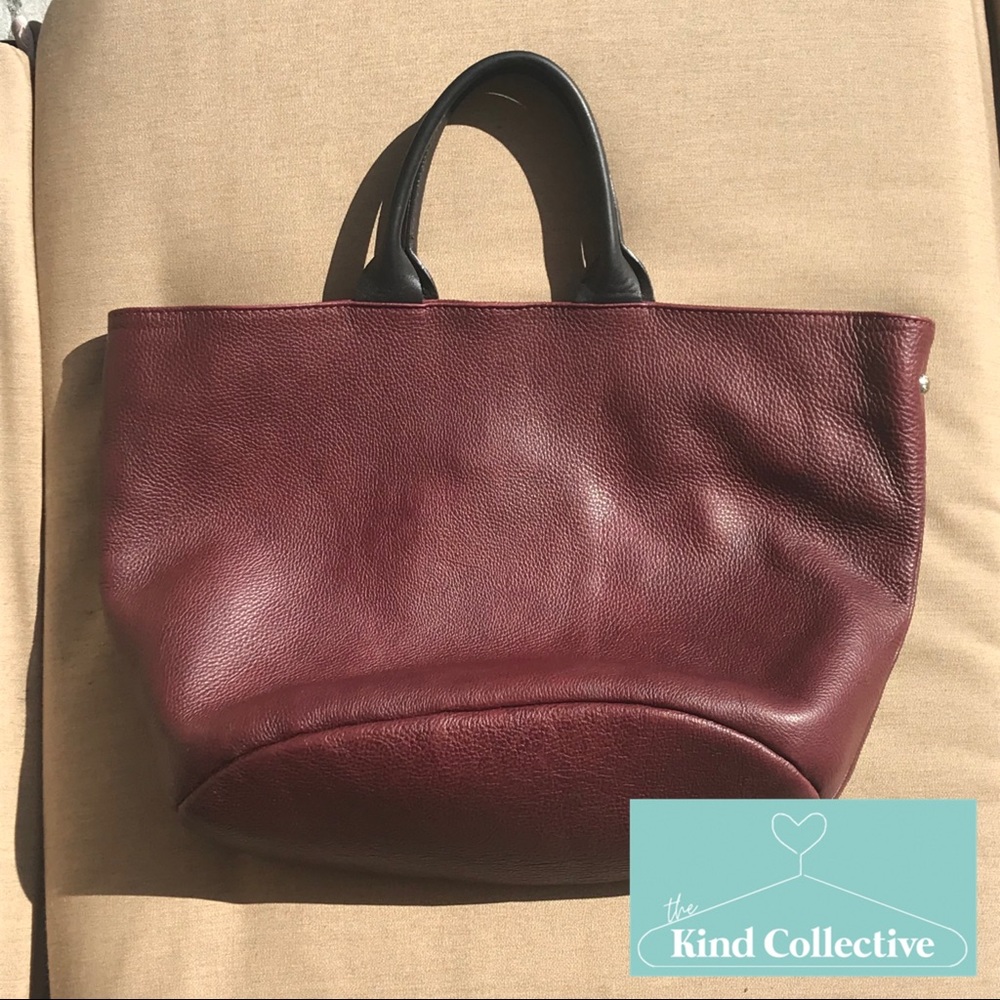 Burgundy Leather Shoulder Tote with Black Handles